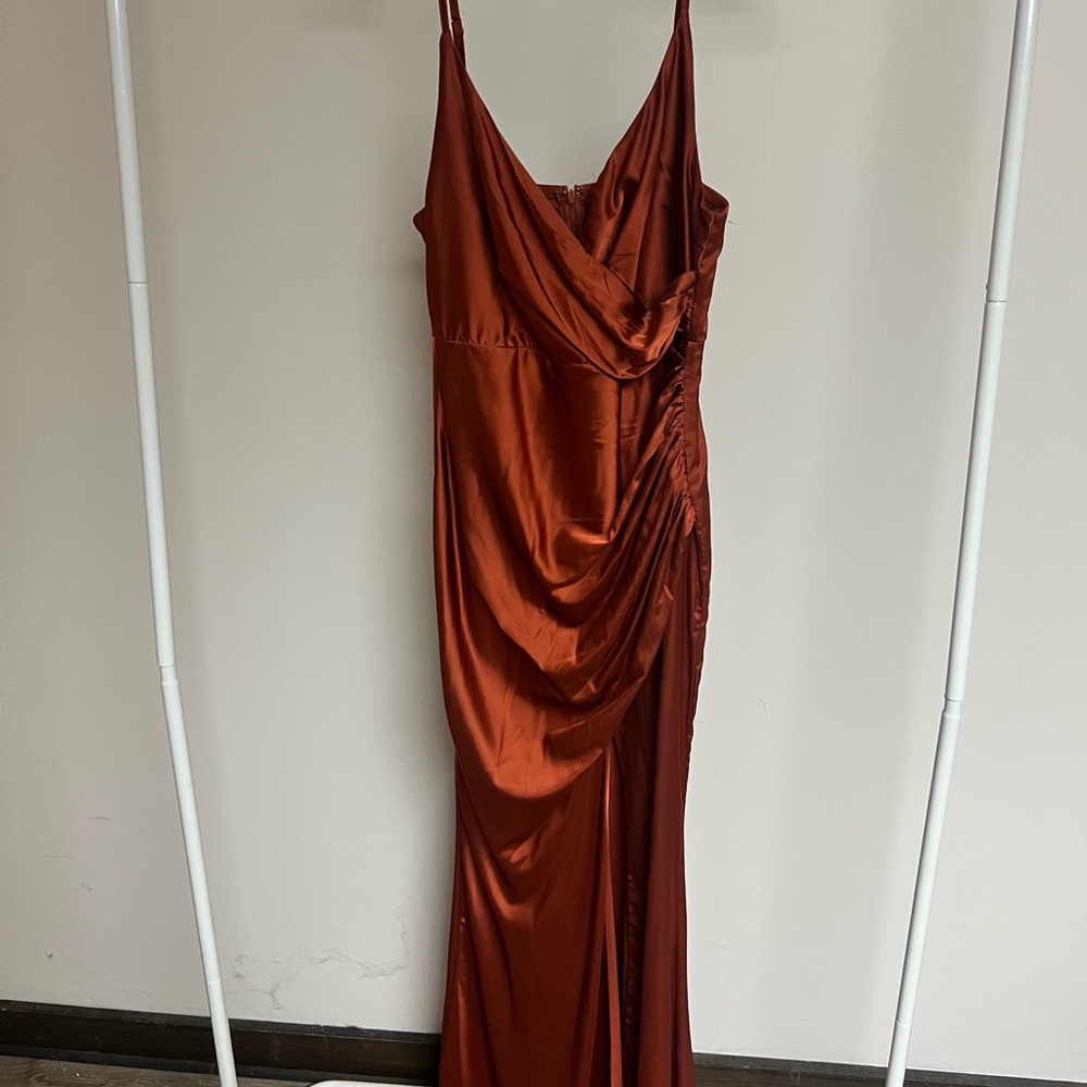 Baltic Born Copper Satin Backless Dress